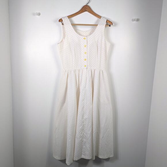 Vintage Dresses & Skirts - Vintage Kay Windsor Dress Women's Size Large Yellow Polka Dot Sundress Button Up